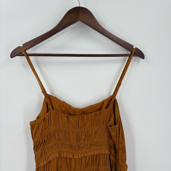 Anthropologie Gold Tiered Ruched Midi Dress Size 8 - Picture 7 of 12